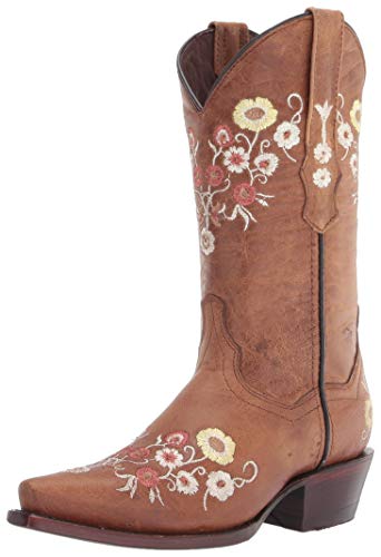 Soto Boots Womens Showstopper Snipped Toe Floral Cowgirl Boots M50044 (Tan,11 B(M) US)