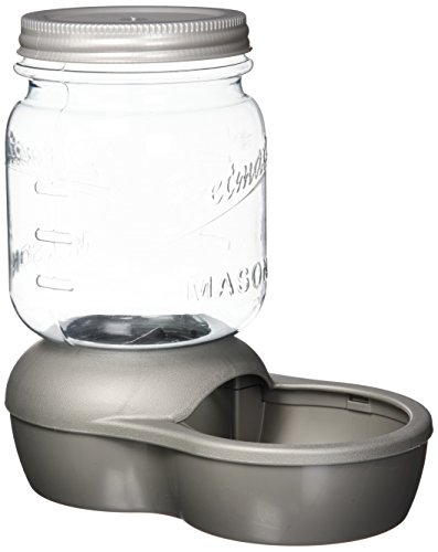 Petmate Mason Inspired Replendish Gravity Feeder, Food Dispenser for Dogs and Cats, 2 lb, Silver, Made in USA