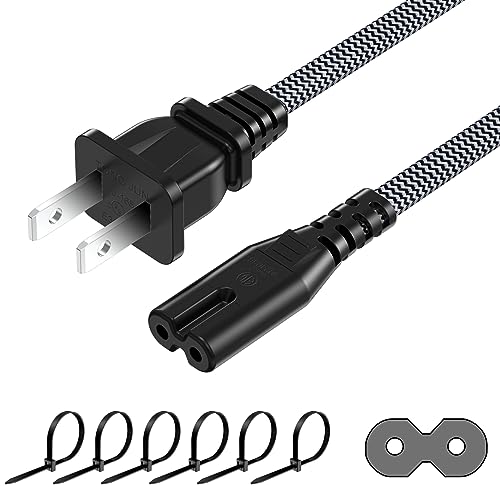 AC Power Cord 3FT(1 Pack), 2 Prong TV Power Cord, Nylon Braid Cable Replacement for Xbox One S, Xbox One X, Xbox Series X, PS3, PS4, PS5, Compatible for Printer, Monitor, Sound Bar, Game Console