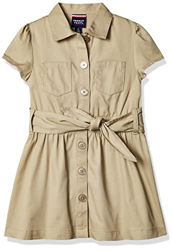 French Toast Girls' Twill Safari Shirtdress, Khaki Beige, 8