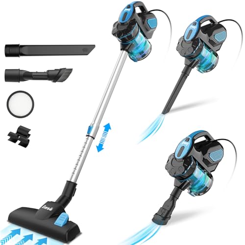INSE Corded Vacuum Cleaner, 18000Pa Powerful Vacuum Cleaner Corded, 600W Lightweight Handheld Corded Stick Vacuum for Pet Hair Hardwood Floor - Cobalt