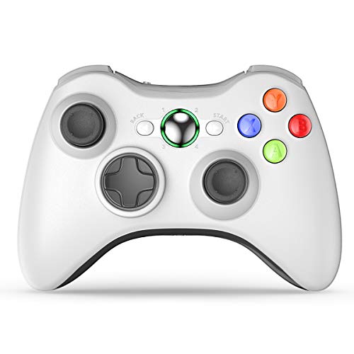 VOYEE Wireless Controller Compatible with Microsoft Xbox 360 & Slim/PC Windows 10/8/7, with Upgraded Joystick/Double Shock (White)
