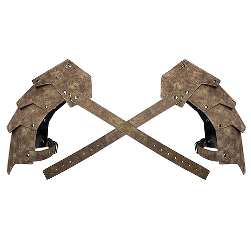 HiiFeuer Medieval Faux Leather Double Pauldron, Vintage Mercenary Knight Shoulder Armor for LARP/Cosplay Ren Faire (Bronze A)