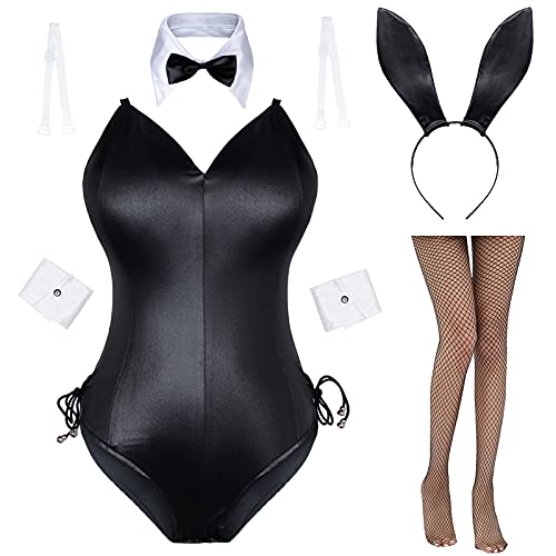 Womens Bunny Costume Girl Suit Senpai Cosplay Anime Role Costume One Piece Bodysuit Removable Padded with Stockings Set(3XL)