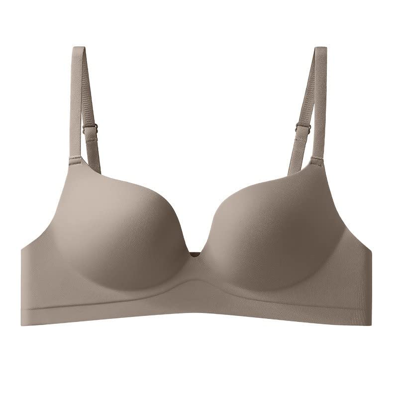 Pillow Cup Full Coverage Bra Underwear Athletic Sport Bras with Padding Triangle Sports Bra Stick On Backless Bra Bob Coffee