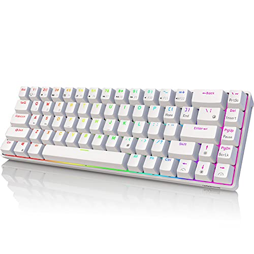 RK ROYAL KLUDGE RK68 Dual Mode Portable 65% Mechanical Gaming Keyboard RGB, Compact 68 Keys Mini Wired Office Keyboard for Windows Laptop PC Mac, Hot-swappable Red Switch, White