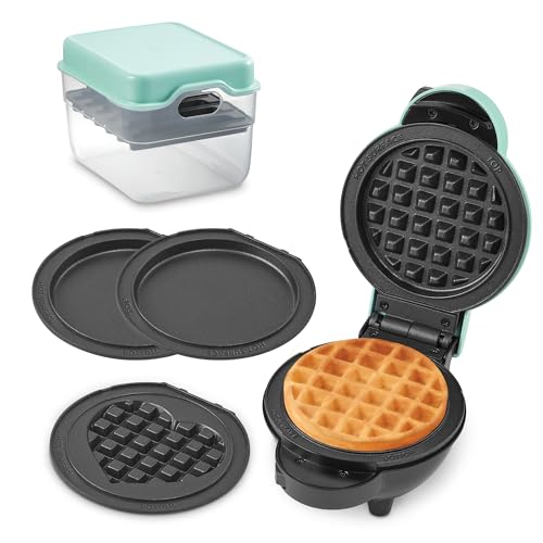 DASH Multi-Plate Mini Maker with 5 Removable Plates for Waffles and Storage Case- Waffle, Heart Waffle, and Griddle Plates