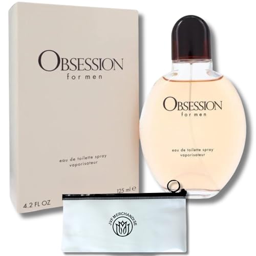 Obsession For Men, CK Obsession Cologne for Men, 4 oz Mens Eau De Toilette, Obsession Perfume for Men, Mens Colonge, Obsession Perfume for Men,Klein Obsession Men, with JVF Merchandise Travel Bag