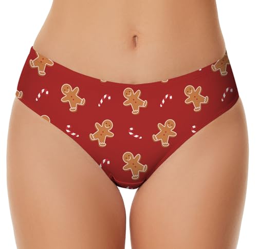 Aueyan Christmas Panties Red Christmas Underwear for Women Candy Cane Printed Underpants Low Waisted Holiday Underwear Ugly Xmas Gifts for Wife Girlfriend,M