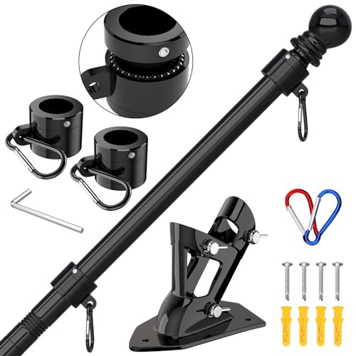 ZMTECH Flag Pole - Upgraded Bracket, 6 FT Stainless Steel Flag Poles for Outside House, Residential or Commerical, Tangle Free Flag Pole Kit for American Flag (Without Flag, Black)