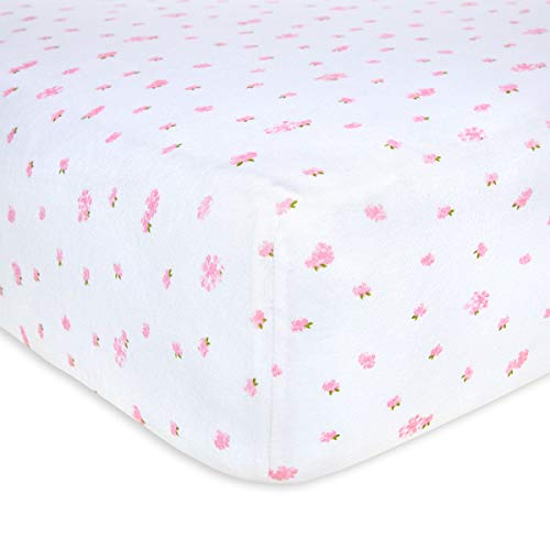 Burts Bees Baby Print Fitted Crib Sheet Organic Cotton BEESNUG - Pink Butterfly Garden Prints, Fits Unisex Standard Bed and Toddler Mattress, Infant Essentials, 28 x 52 x 5.5 Inch 1-Pack