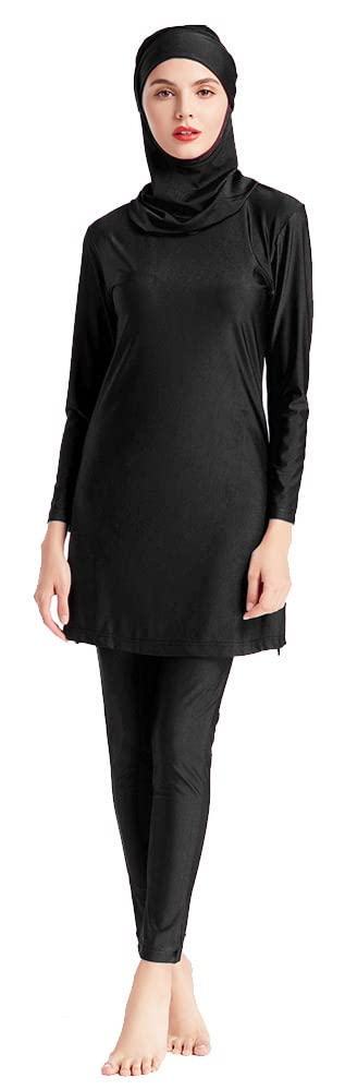 Wowdecor Muslim Swimsuits for Women Girls Plus Size with Hijab Solid Color Full Coverage Islamic Modest Burkini