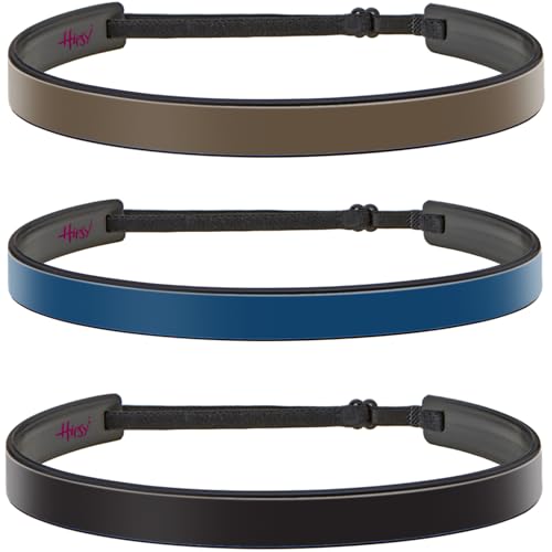 Hipsy Blades 3-Pack Adjustable & Flexible No Slip Solid Basic Headbands Women's Fashion Sports 5/8' Head Bands for Women Girls & Teens (Black/Navy Blue/Brown 3pk)