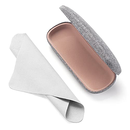 Marvolia Glasses Case Hard Shell Eyeglasses Case Linen Fabrics Protective Case for Sunglasses Eyeglasses with Cleaning Cloth for Men Women - Grey