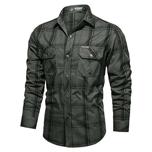 Tactical Shirts for Men Long Sleeve Military Button Up Snap Work Shirt with Pockets Big & Tall Slim Camo Western Tops