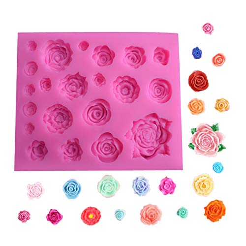 OBTANIM Silicone Rose Flower Fondant Mold 21 Cavity Roses Shape Cake Cupcake Top Decoration Mould for Chocolate Handmade Candy Making Pastry Candle DIY Dessert Tool