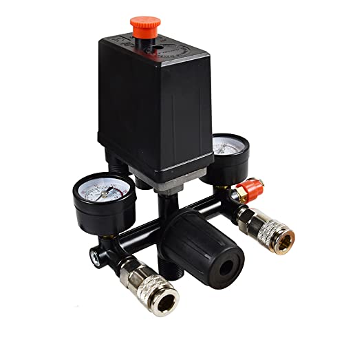 Air Compressor Pressure Switch Control Valve And Regulator Gauges,Pressure Reducer Regulator Regulation With Manometer Air Compressor + 1 x Thread Seal Tapes(1/2-394inch)