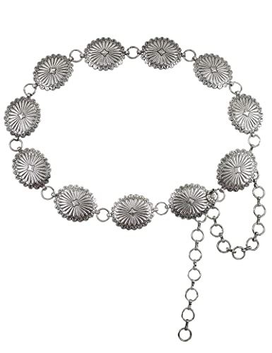 TOPACC Western Metal Oval Concho Chain belts for Women Silver Boho Cowgirl Belt for Dresses Jeans Girls