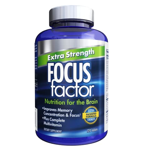 Focus Factor Adults Extra Strength, 120 Count - Brain Supplement for Memory, Concentration and Focus - Complete Multivitamin with DMAE, Vitamin D, DHA - Trusted Health Vitamins