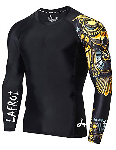 LAFROI Men's Long Sleeve UPF 50+ Baselayer Skins Performance Fit Compression Rash Guard-CLYYB Asym Time Manager Size XXXL