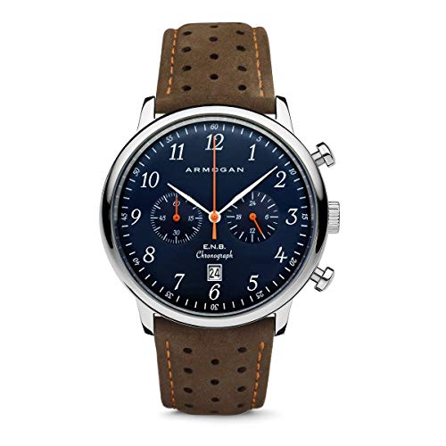ARMOGAN E.N.B - Blue Saphire C41 - Men's Chronograph Watch Brown Suede Leather Strap