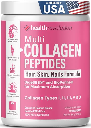 Multi Collagen Peptides Powder Supplement Types I, II, III, V, X - 5 Hydrolyzed Collagen Peptides– For Skin Hair Nails Joints –Triple Refined for Easy Mixing, Non-GMO Dairy Gluten-Free, Unflavored