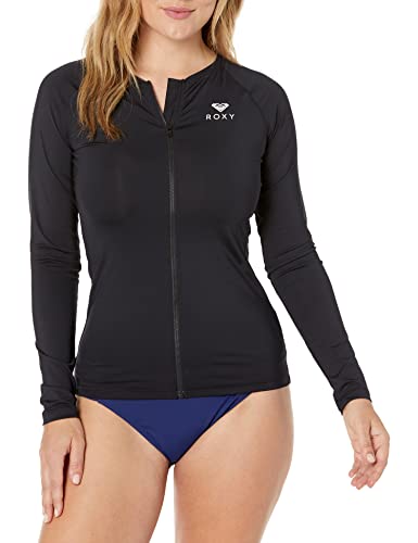 Roxy Women's Standard Essentials Long Sleeve Zip-up Rashguard, Anthracite 21, S