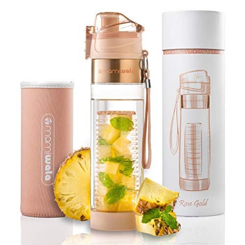 MAMI WATA Fruit Infuser Water Bottle – 24 oz – Tritan Plastic - Unique Stylish Design – Fruit Infused Water recipes eBook & Insulating sleeve – Beautiful Gift Box