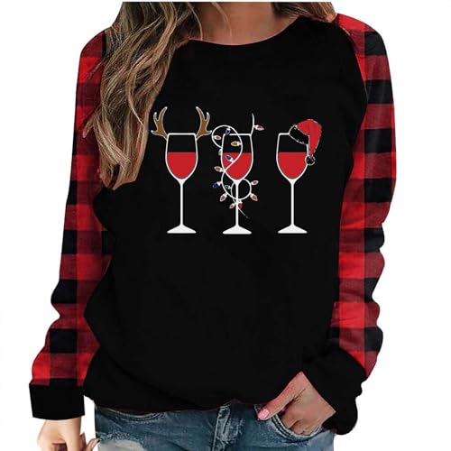 Comigeewa Oversized Zip Up Hoodie 2023 Winter Sudadera navideña cuello redondo mujer camiseta estampado navideño jersey manga larga Tops tipo túnica a cuadros UX2-Red Large