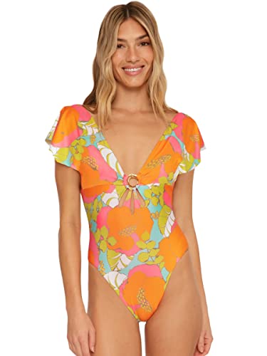 Trina Turk Playa De Flor Flutter Sleeve One Piece Swimsuit 10 Multi