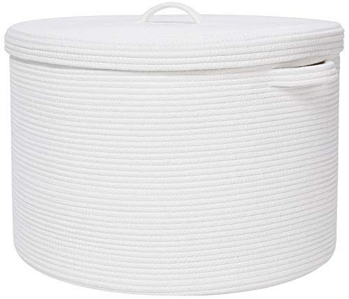 20' x 20' x 15' Extra Large Storage Basket with Lid, Cotton Rope Storage Baskets, Laundry Hamper, Toy Bin, for Toys Blankets Pillows Storage in Living Room Baby Nursery, Full White Basket with Cover