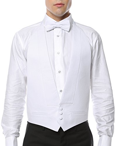Ferrecci White Pique Backless Tuxedo for men 100% Cotton men's tuxedo vests | White Vest for Men (Vest Only)- S-XL