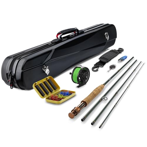 Gonex Fly Fishing Rod and Reel Combo Starter Kit, Fly Rod 9FT 4-Piece Carbon Fiber, Aluminum Fly Reel, 12Pcs Fly Flies, Fishing Line, Scissors, Premium Travel Case Portable Lightweight