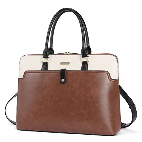 CLUCI Briefcase for Women Oil Wax Leather 15.6 Inch Laptop Slim Business Large Capacity Ladies Shoulder Bags Vintage Brown