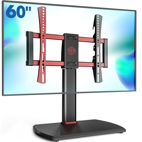 FITUEYES Universal TV Stand Base for 32-55 60 inch TV, 2.22 FT Table Top TV Stand with Swivel Mount & Wood Base, Height Adjustable, Max Load 88 lbs, Black