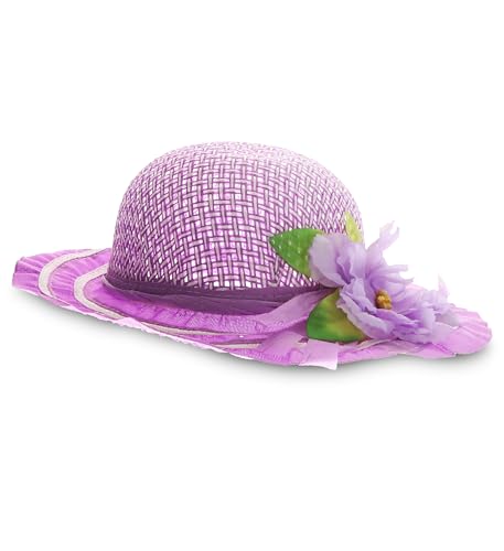 Mozlly Tea Party Hats for Girls and Boys - Cute Kids Straw Sun Hat Tea Party Outfit, Costume, Cosplay, Pretend Play, Dress Up Tea Party Hats for Little Girls and Boys - One Size, 7.75 Inches - Purple