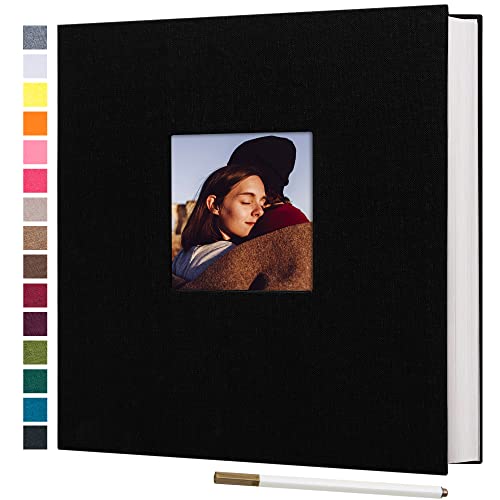potricher Large Photo Album Self Adhesive 3x5 4x6 5x7 8x10 Pictures Linen Cover 40 Blank Pages Magnetic DIY Scrapbook Album with A Metallic Pen (Black, 11x10.6 inch 40 Pages)