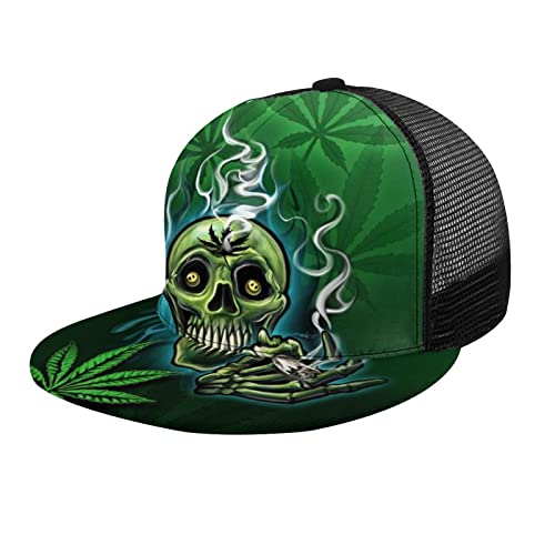 Baseball Cap Happy Skull Head Smoking Marijuana Leaf Weed Baseball Caps Unisex Snapback Flat Bill Hip Hop Hats/Hat Black
