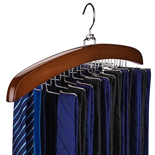 Ulimart Tie Rack 2Pcs Tie Racks for Men Closet 24 Hooks, Wooden Tie Organizer with Upgraded 360°Rotating, Scarves Accessories Closet Organizer for Bras,Tank Tops,Camisoles etc.Walnut…