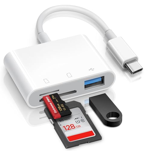 MujuDoler USB C SD Card Reader for iPhone 15 iPad Mac 3 in 1 USB-C Memory Trail Camera Card Adapter with Dual Slots & USB Port for Mac MacBook Pro/Air/Mini Android Laptop More USBC Typec Devices
