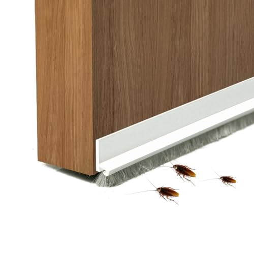 Door Sweep for Bottom of Door, 39.2' L Integrated Design with Brush, Self Adhesive Under Door Draft Stopper for Bottom of Door, Door Seal Dust/Noise/Hot or Cold Air Insulation, White 2' W