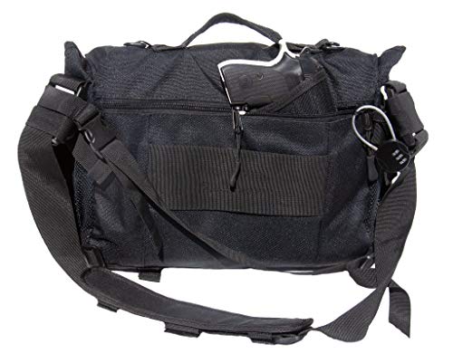 Messenger Bag with Concealed Carry Pistol Pouch by FirstChoice - Multi-Function Briefcase for Small Laptop, Tablet, or iPad with Discreet Pistol Compartment - with Holster, Double Mag Pouch & Padlock