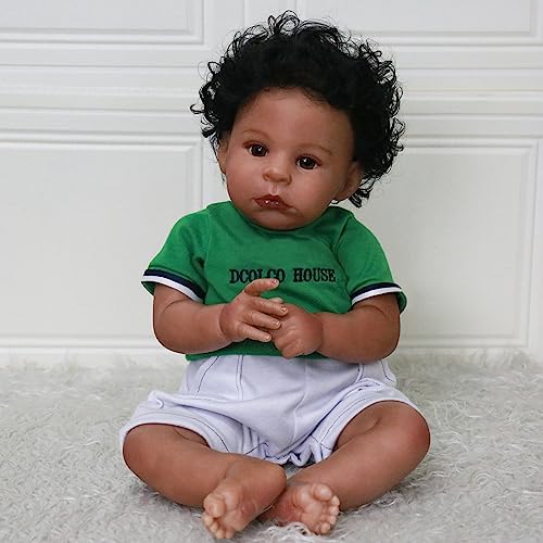 GOAROY Realistic Reborn Baby Dolls Black Boy - 22 Inch African American Newborn Boy Doll, Lifelike Weighted Soft Body, Gift Box for 3+ Years Old Kids