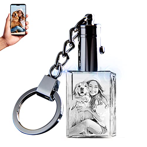 CAPTUR3D Photo LED Light-up Keychain Crystal - Custom Engraved with Your Dog, Cat, Pet Picture, Personalized Pet Day Gift, Memorial Sympathy Present for Pet Lovers, Unique Keepsake