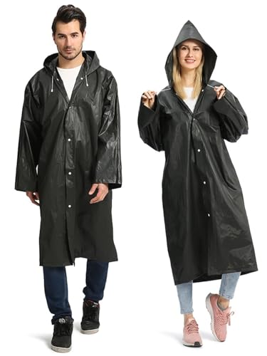 Opret Unisex Adult Black EVA Waterproof Rain Poncho Coat with Hood and Long Sleeves