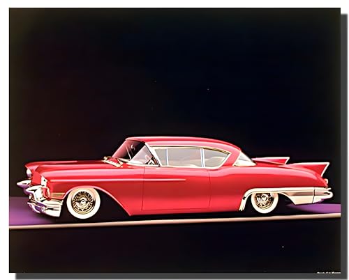 Impact Posters Gallery Vintage Classic Red Car 1957 Cadillac Eldorado Biarritz Wall Decor Art Print Picture Poster (16x20)