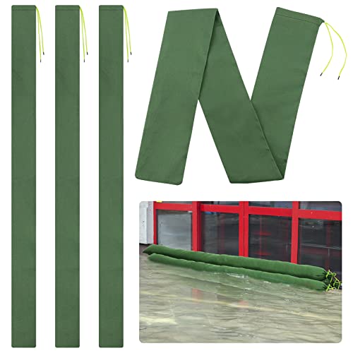 4 Pcs 6' × 6' Long Canvas Sandbags- Thickened Canvas Flood Protection Sand Bags with Elastic Band Reusable Flood Water Barrier Rain Wind Flood Barrier Tube Sandbags for Door Window Flood Control
