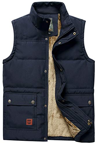 Vcansion Men's Outdoor Casual Stand Collar Thicken Qulited Fleece Jacket Vest Padded Vest Lightweight Down Cotton Vest Coat Blue US XL