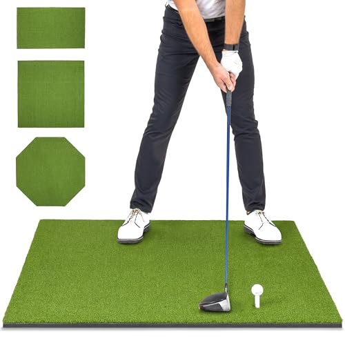 GoSports Golf Hitting Mat - ELITE 5 x 4 ft - 15 mm Artificial Turf Training Mat for Indoor/Outdoor Swing Practice, Includes 3 Rubber Tees