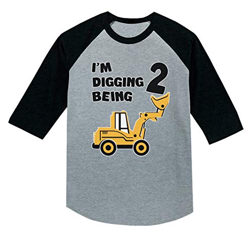 Tstars 2 Year Old Boy Gifts Digging Shirts for Toddler Kids 2nd Birthday Raglan Shirt 3T Dark Gray